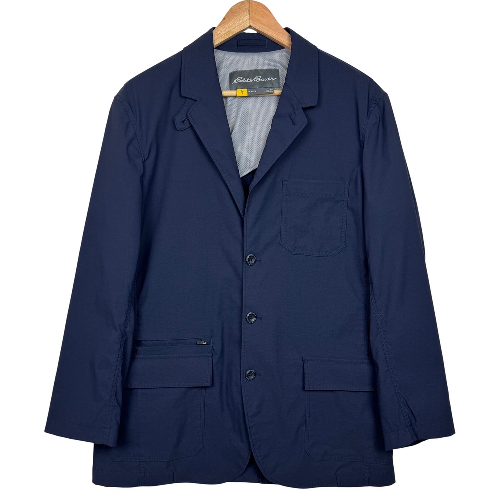 Eddie Bauer Travex Blazer Jacket Men's 40 Blue Stretch Travel Lightweight Preppy